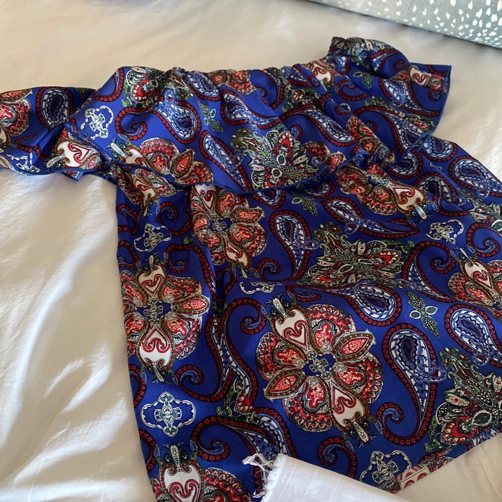 Blue paisley off the shoulder blouse